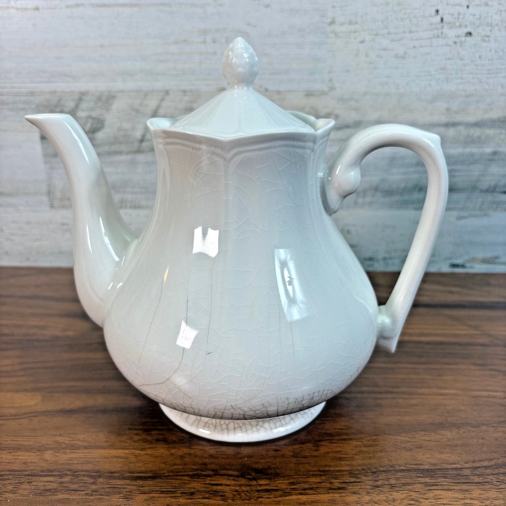 Antique Federalist Ironstone Crackle Teapot Coffee Pot "4238